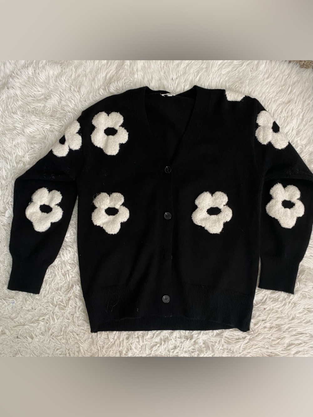 En Creme Black Cardigan with Cream Floral Motif